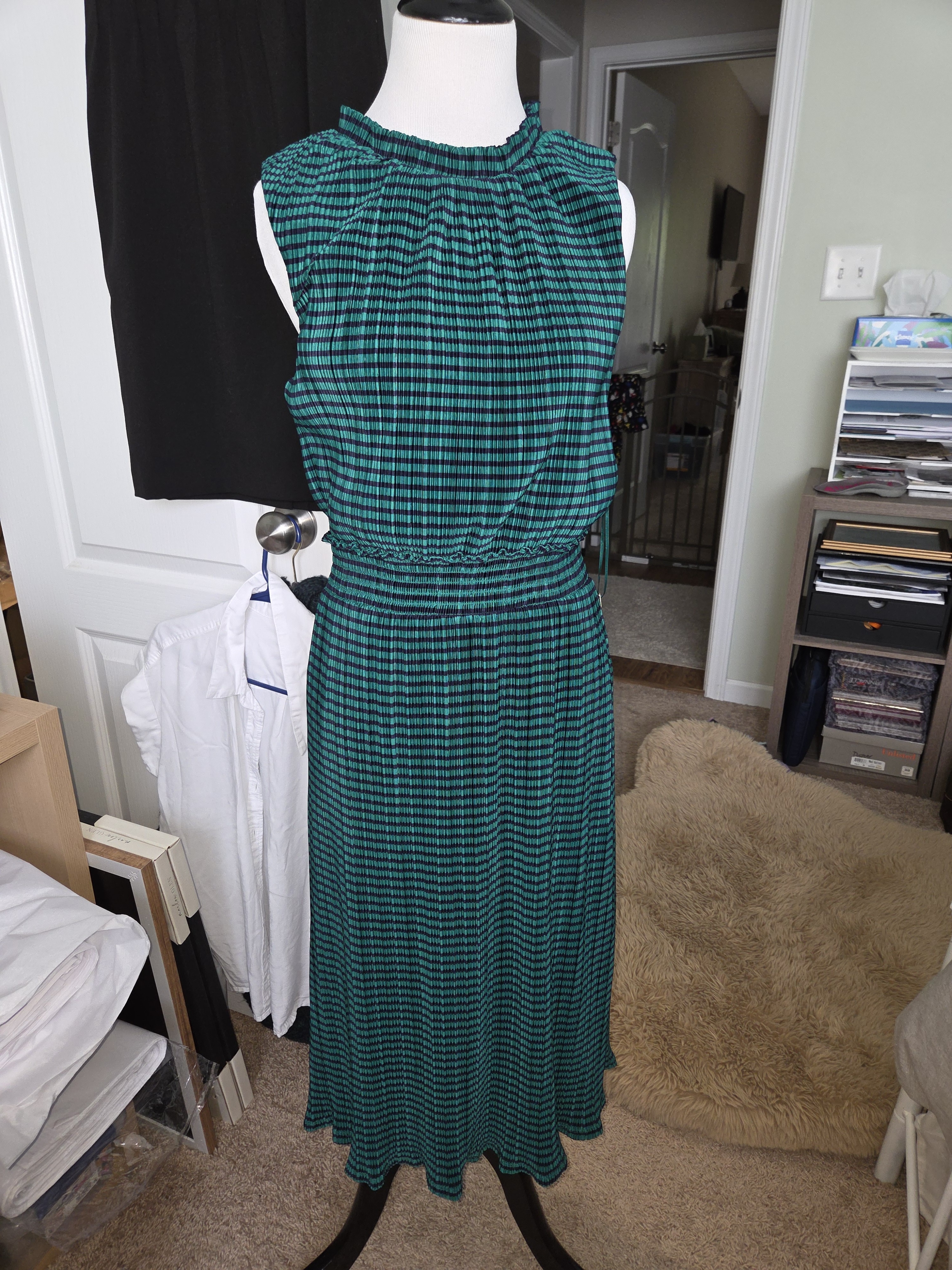 Draper James Smocked Waist Dress- Green/Navy